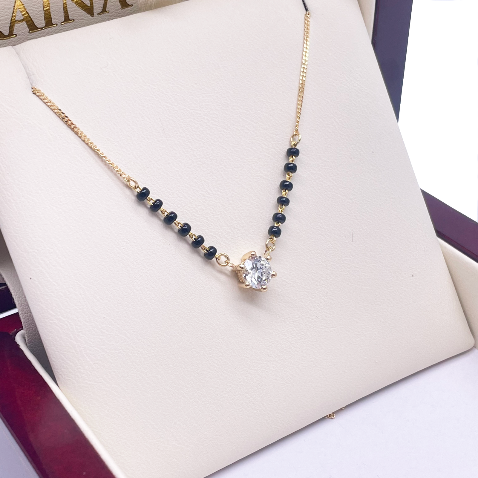 18ct Yellow Gold Lab Grown 6 Claw Diamond 0.70ct Black Beads Mangalsutra Necklace IGI Certified  Mangalsutra Chains