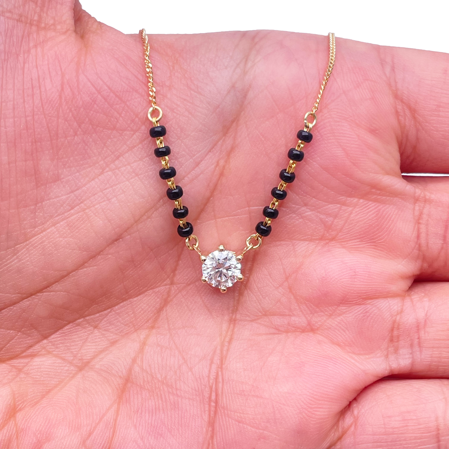 18ct Yellow Gold Lab Grown 6 Claw Diamond 0.70ct Black Beads Mangalsutra Necklace IGI Certified  Mangalsutra Chains