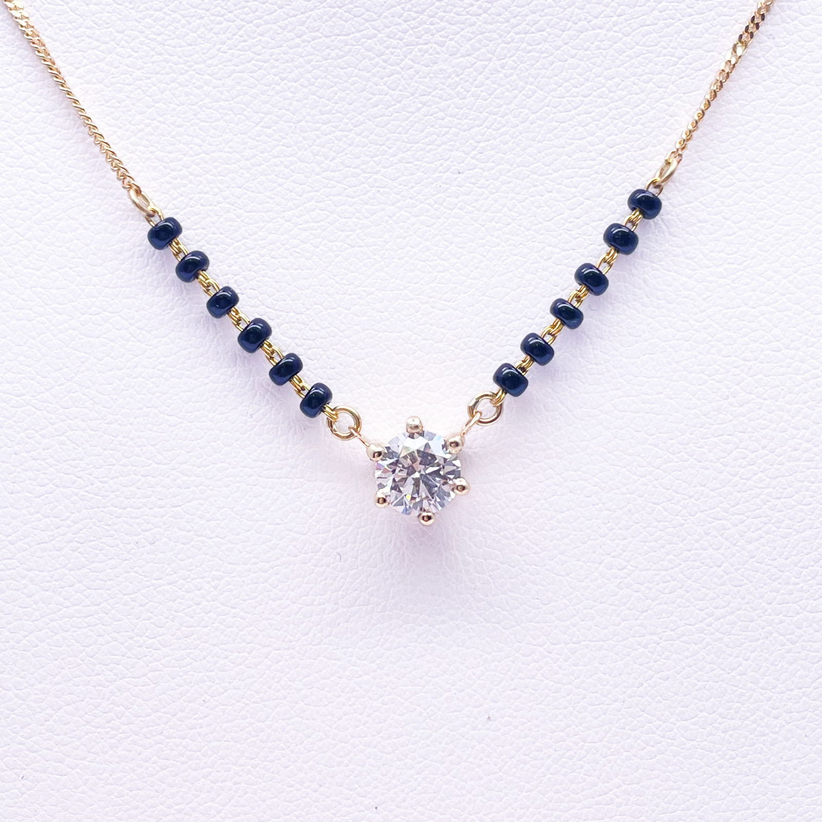 18ct Yellow Gold Lab Grown 6 Claw Diamond 0.70ct Black Beads Mangalsutra Necklace IGI Certified  Mangalsutra Chains