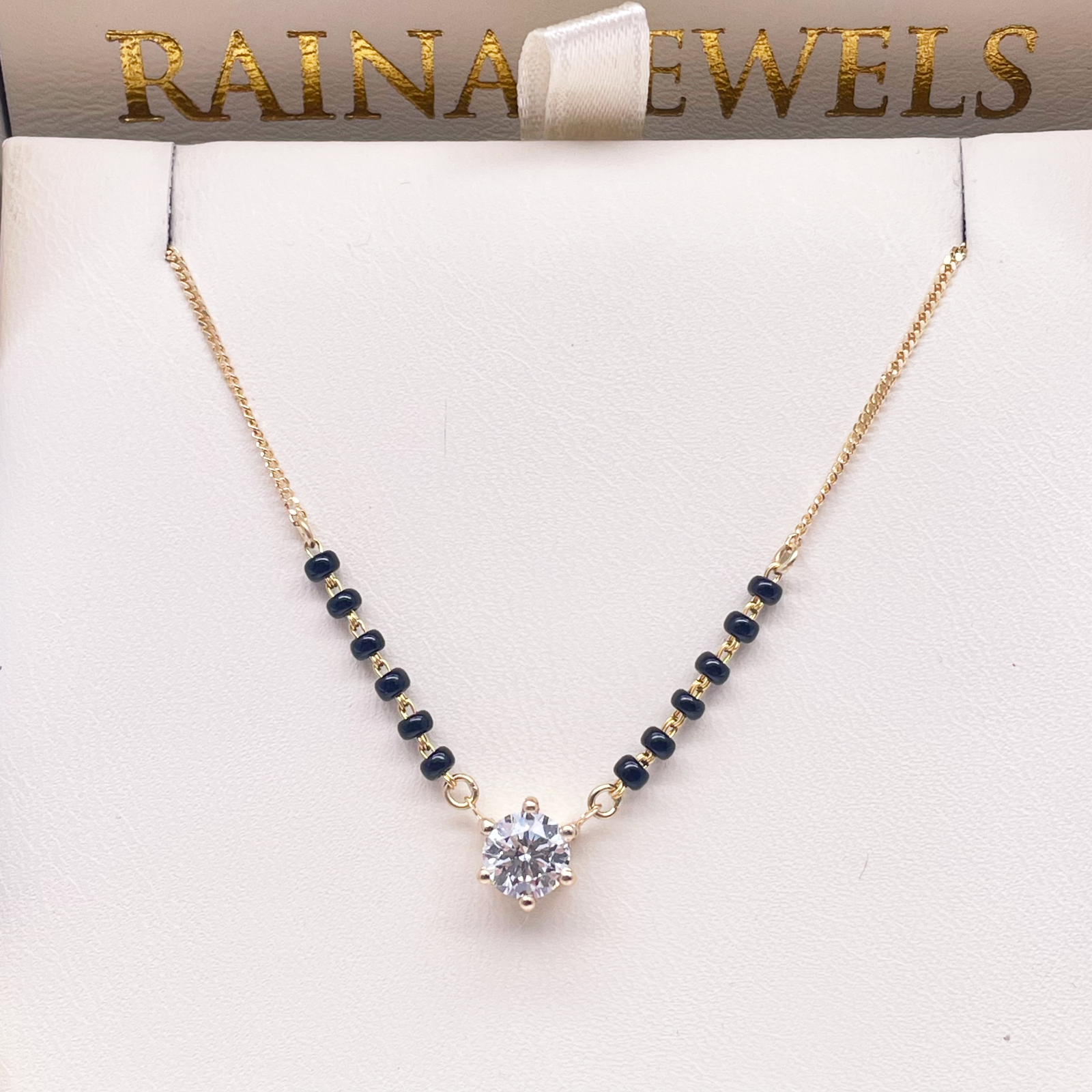 18ct Yellow Gold Lab Grown 6 Claw Diamond 0.70ct Black Beads Mangalsutra Necklace IGI Certified  Mangalsutra Chains