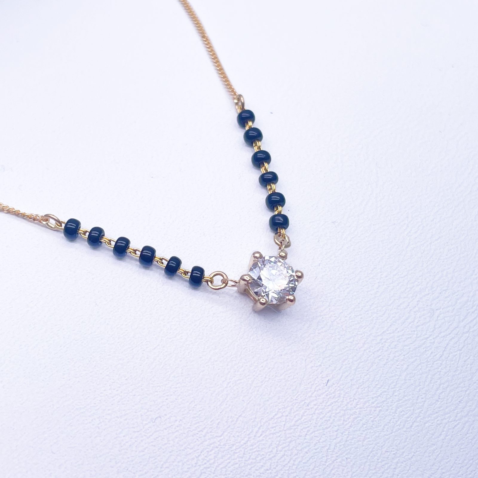 18ct Yellow Gold Lab Grown 6 Claw Diamond 0.70ct Black Beads Mangalsutra Necklace IGI Certified  Mangalsutra Chains