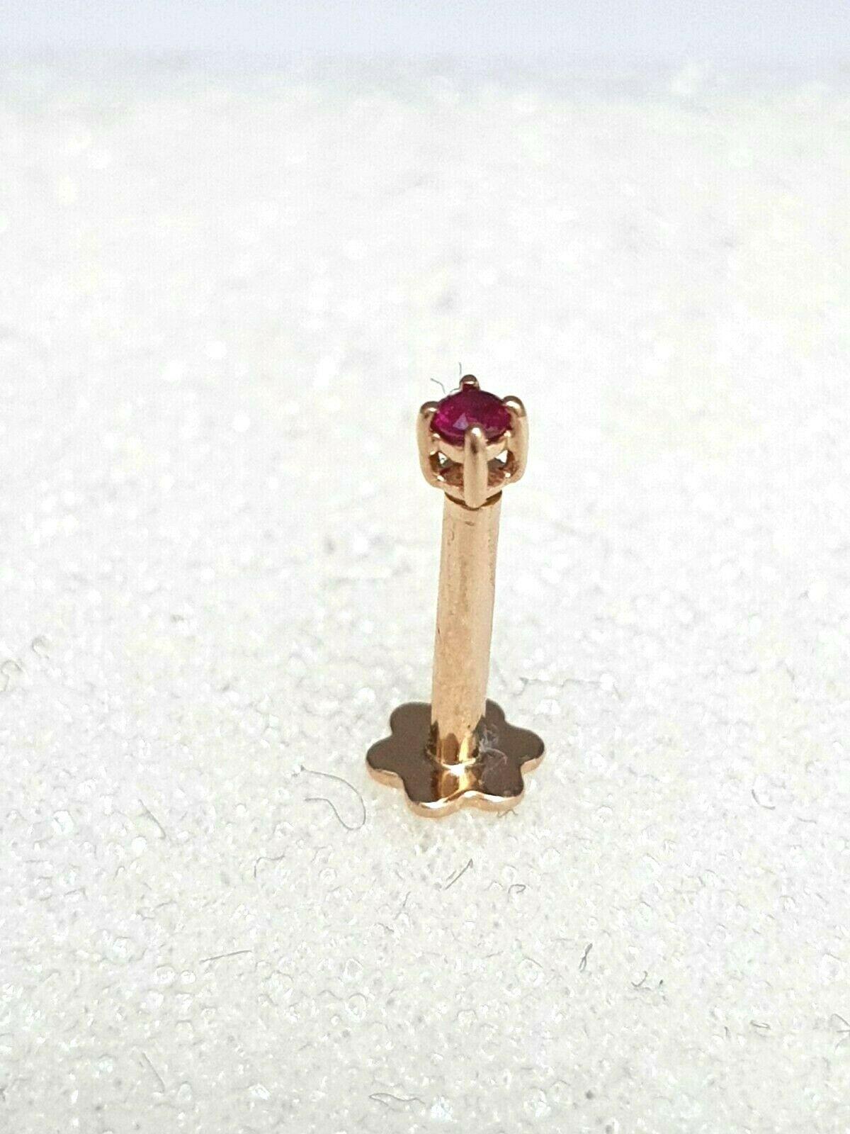 18ct Rose Gold & Natural Ruby Nose Stud / Nose Pin 0.05 Carats 4-Claw 2.0 mm