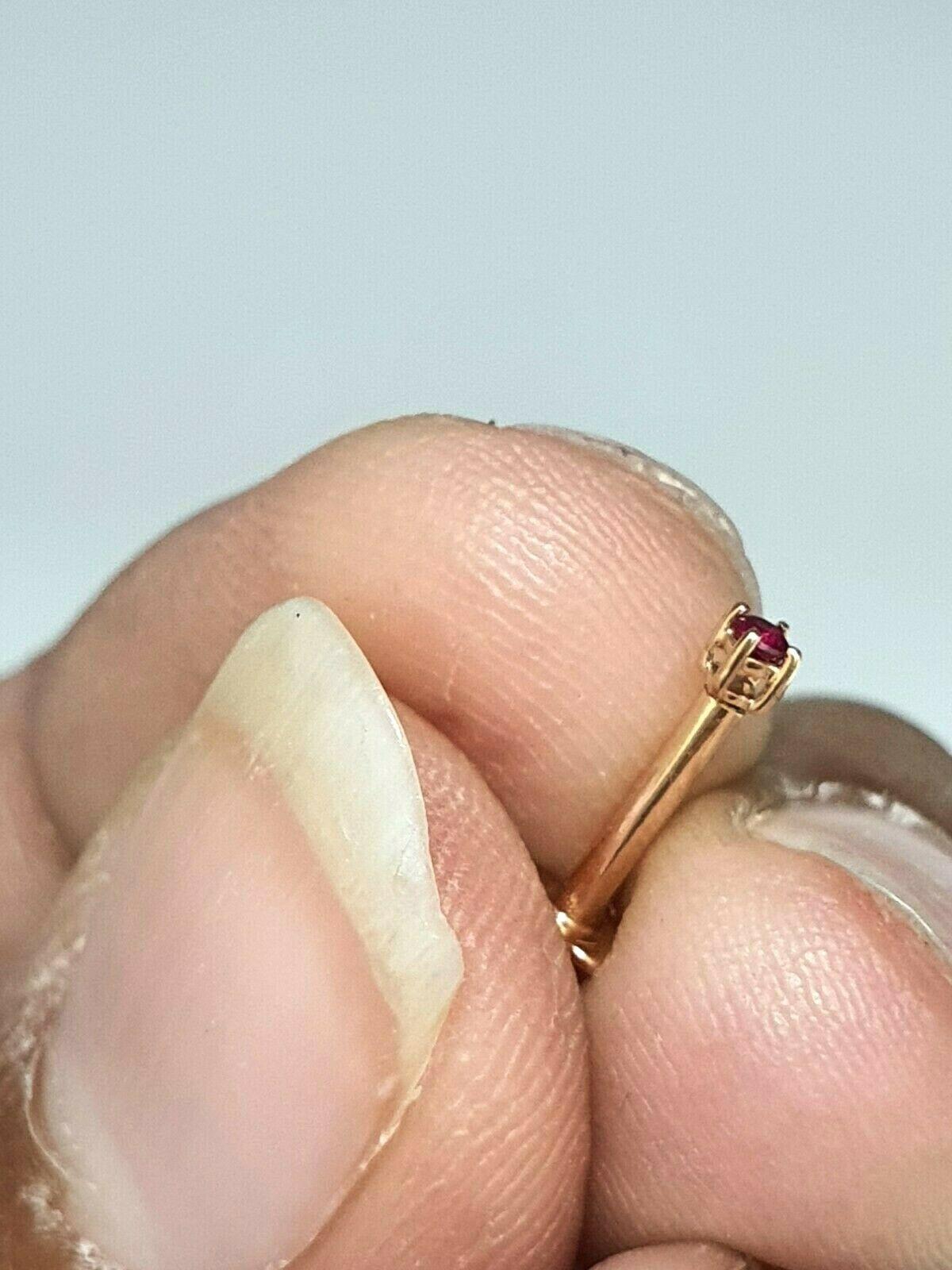 18ct Rose Gold & Natural Ruby Nose Stud / Nose Pin 0.05 Carats 4-Claw 2.0 mm