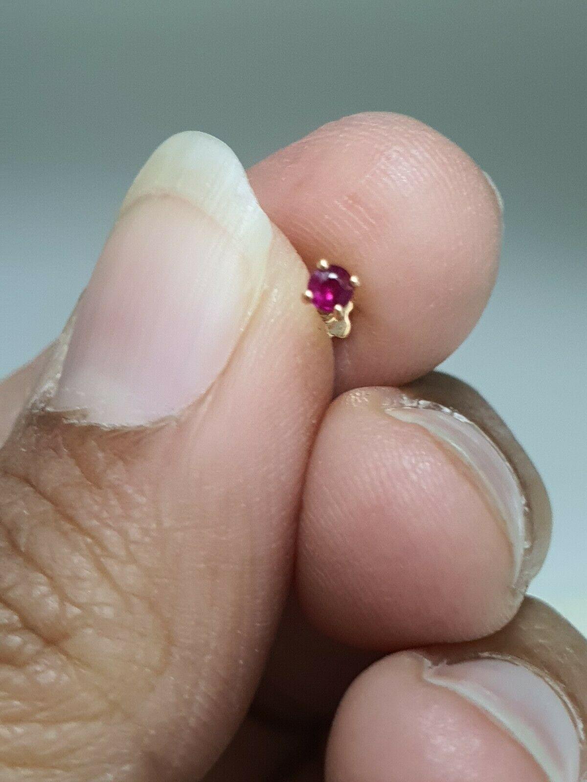 18ct Rose Gold & Natural Ruby Nose Stud / Nose Pin 0.05 Carats 4-Claw 2.0 mm