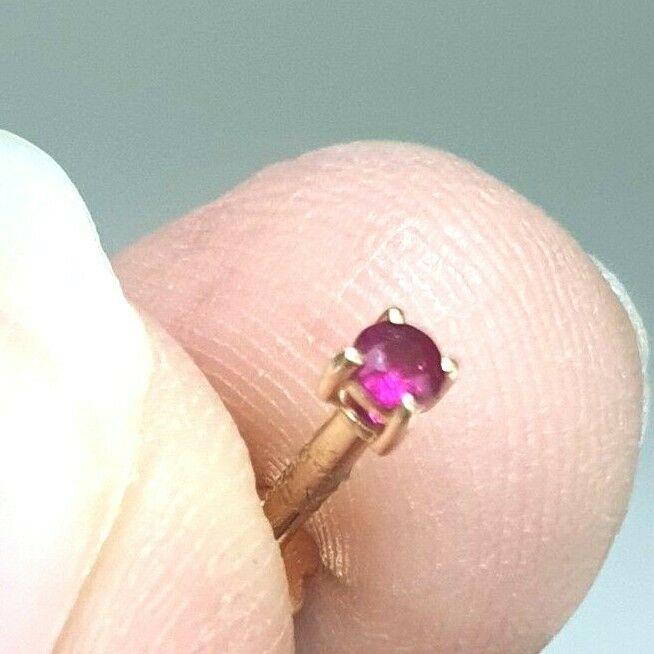 18ct Rose Gold & Natural Ruby Nose Stud / Nose Pin 0.05 Carats 4-Claw 2.0 mm
