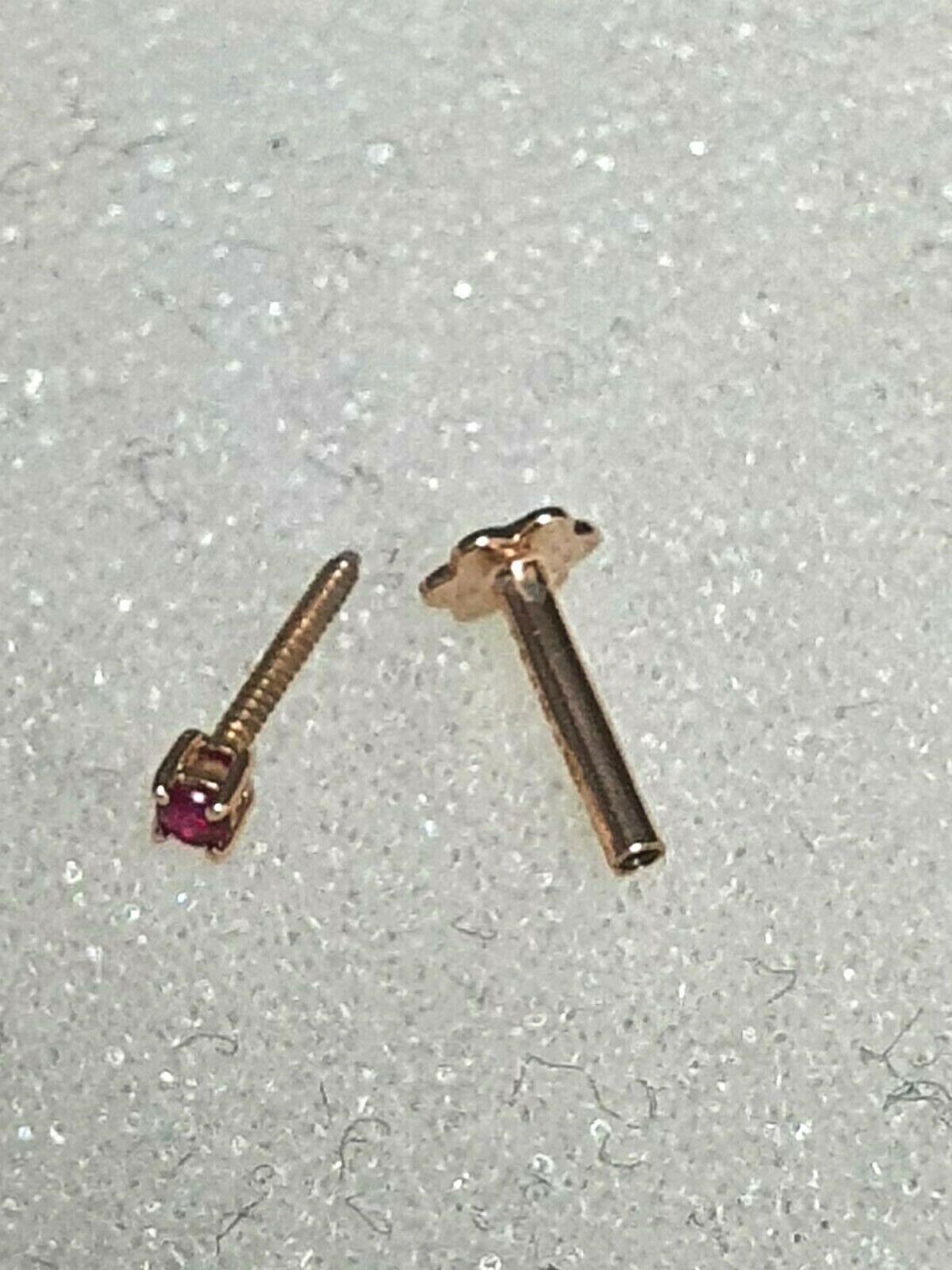 18ct Rose Gold & Natural Ruby Nose Stud / Nose Pin 0.05 Carats 4-Claw 2.0 mm