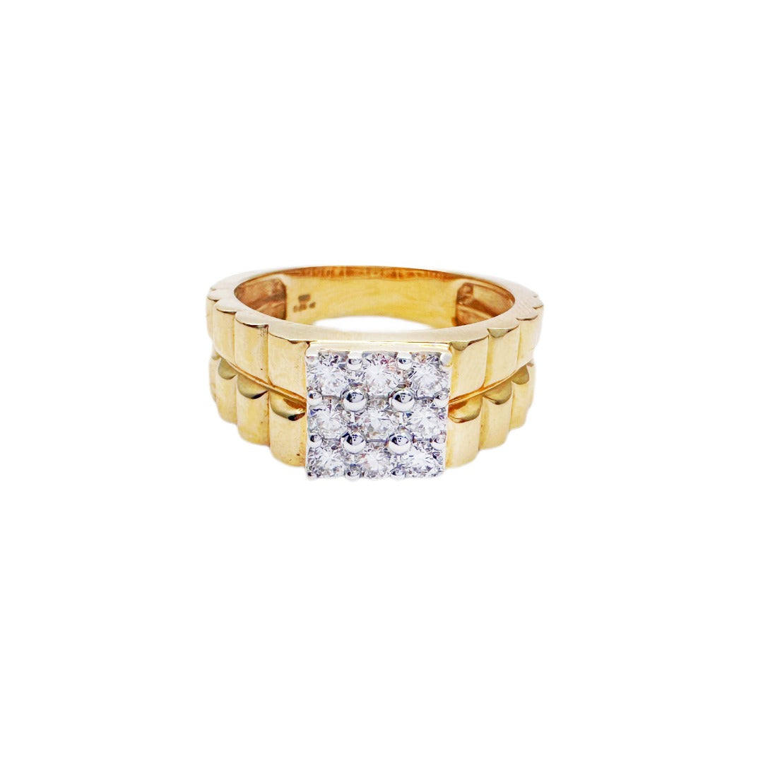18K Yellow Gold 9 Stone Fancy Mens ring with Round Diamond 0.65cts G/SI