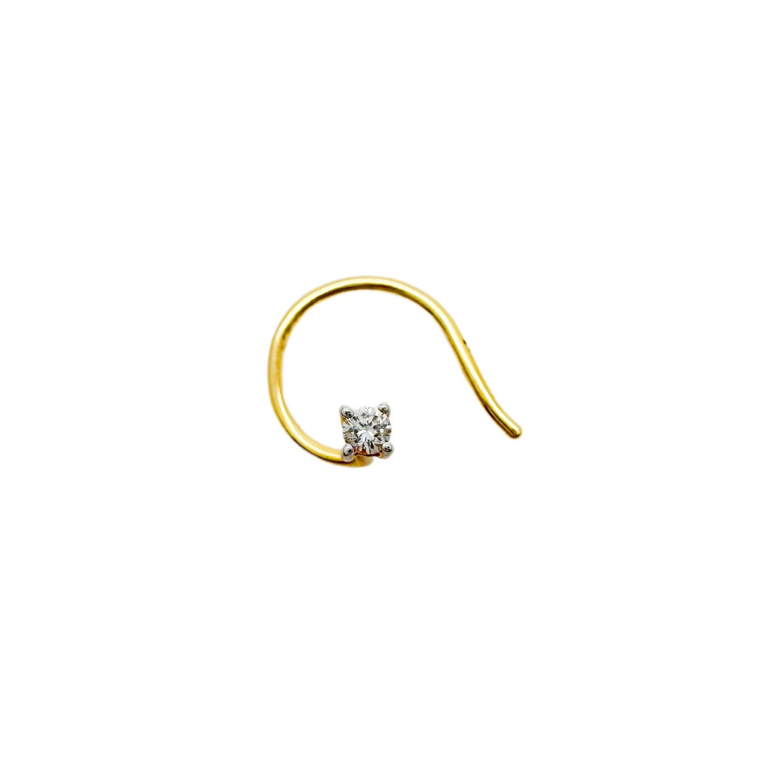 Diamond Nose Stud/Nose Pin 18ct White / Yellow Gold 0.02 Carats 4-Claw Wire 1.7 mm type