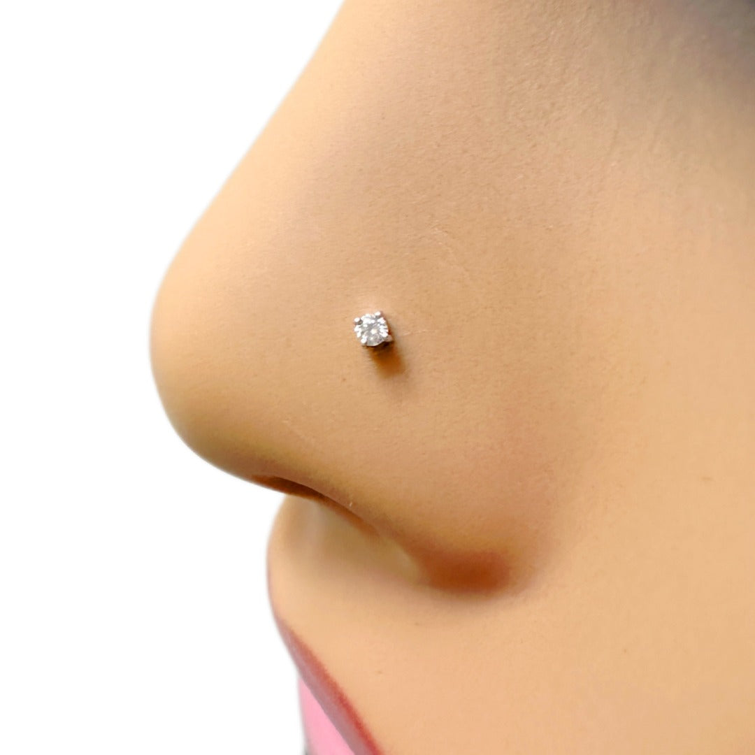 Diamond Nose Stud/Nose Pin 18ct White / Yellow Gold 0.02 Carats 4-Claw Wire 1.7 mm type