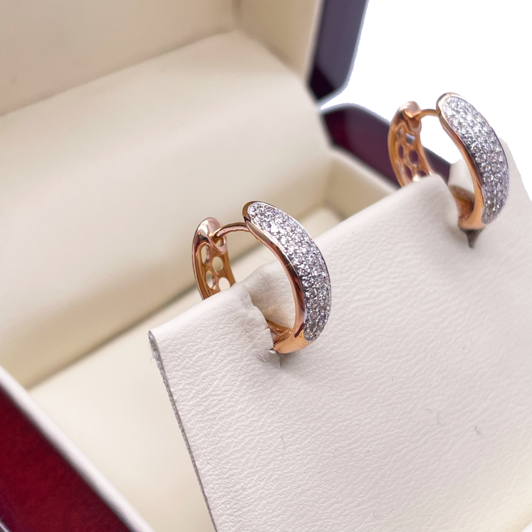 18ct Rose Gold 3 Row Diamond Pair Of Hoop Huggies Earrings 0.29ct