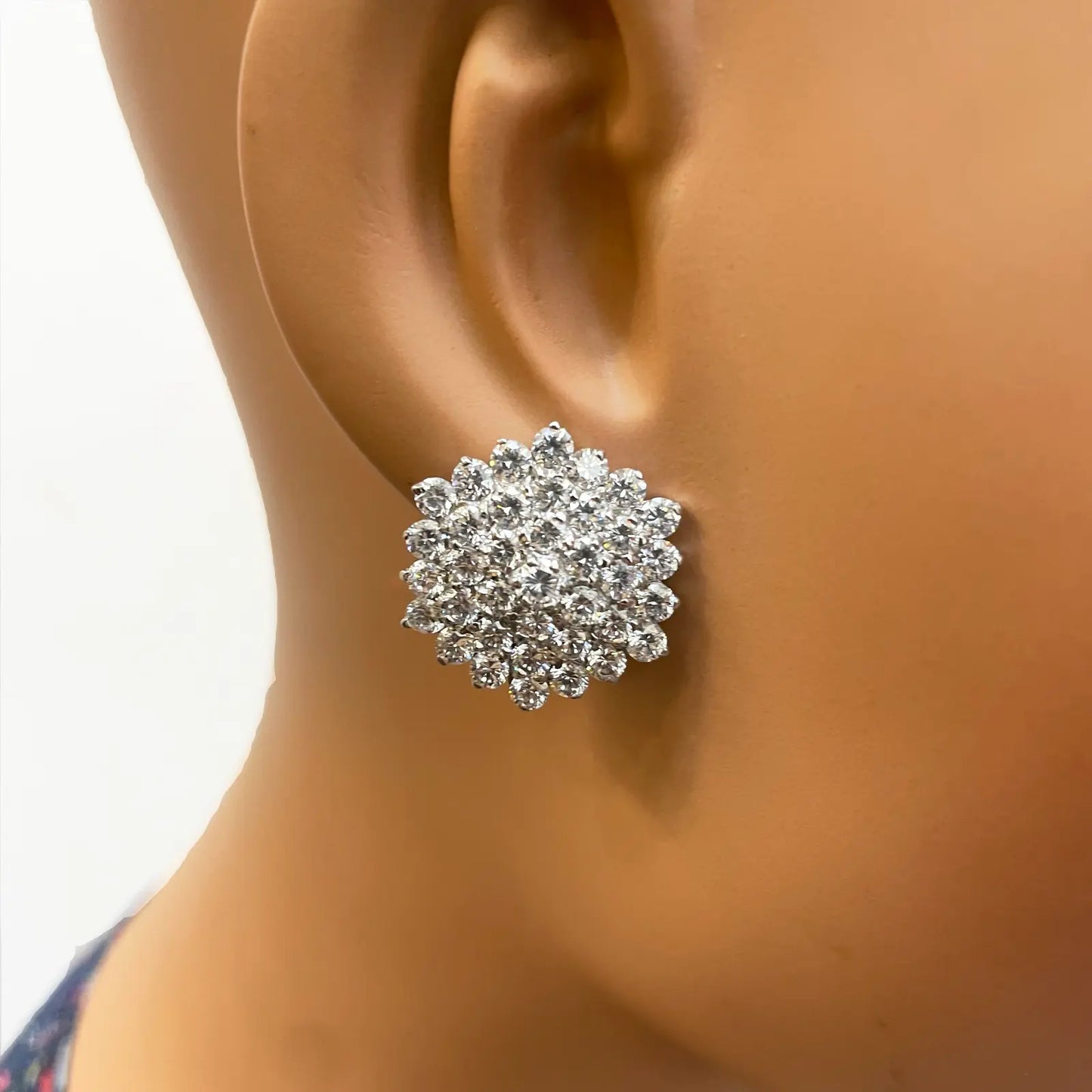 9ct White Gold Cubic Zirconia Hexagonal Cluster Earrings Hallmarked 20mm Wide