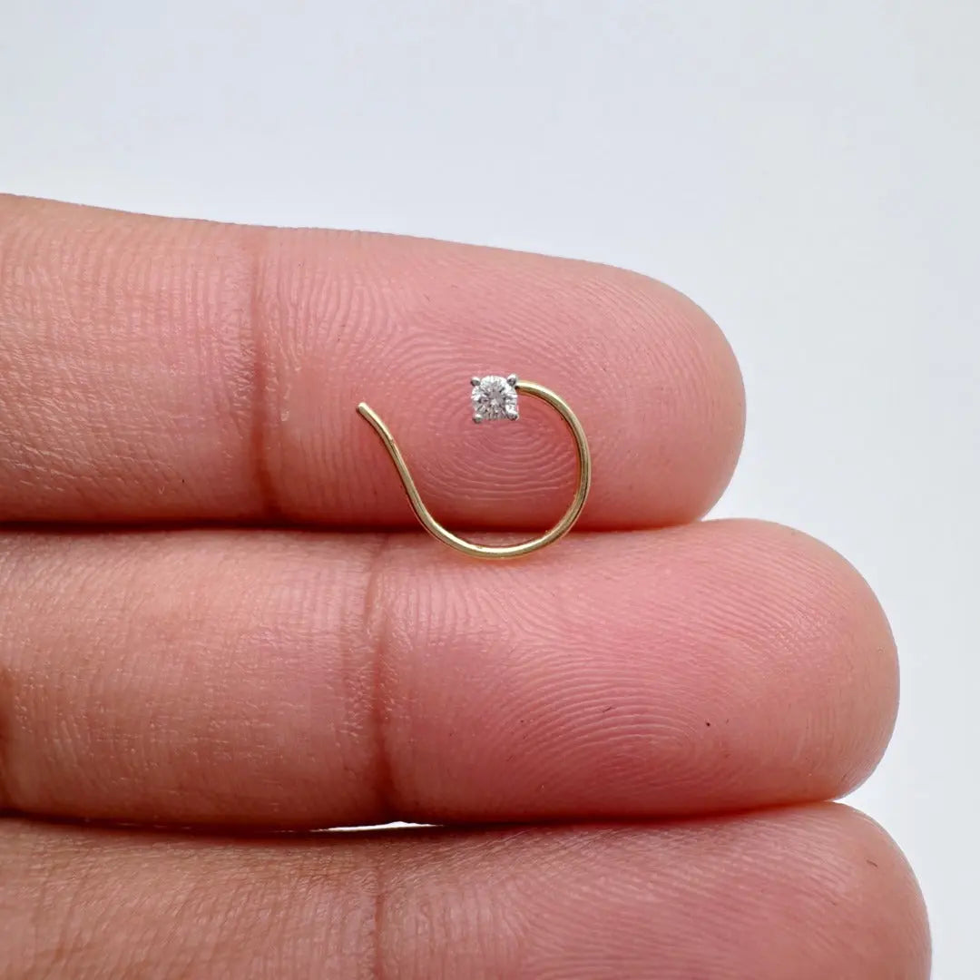 Diamond Nose Stud Wire Pin 18ct White / Yellow Gold 0.02 Carats 4-Claw Wire 1.7 mm Diamond Nose Stud