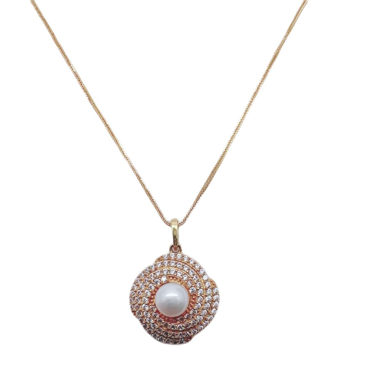 22ct Yellow Gold Cubic Zirconia Pearl Earrings & Pendant on 18K Chain Necklace