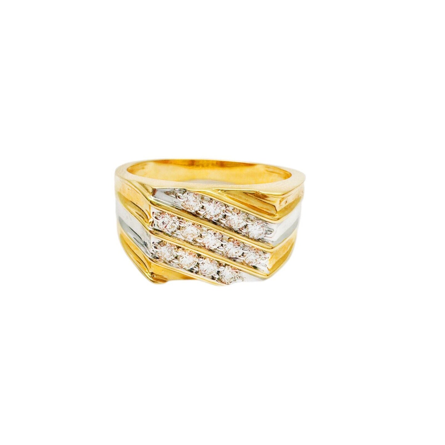18K Yellow Gold 13 Stone Fancy Mens ring with Round Diamond 0.50cts G/SI