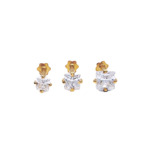22ct Yellow Gold & Cubic Zirconia Nose Studs/Nose Pin/Screw Back (3MM-4MM)