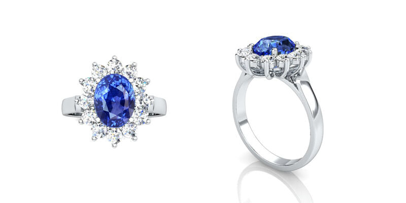18ct White Gold Natural Blue Sapphire & Diamond Oval Cluster Ring 2.66 carats