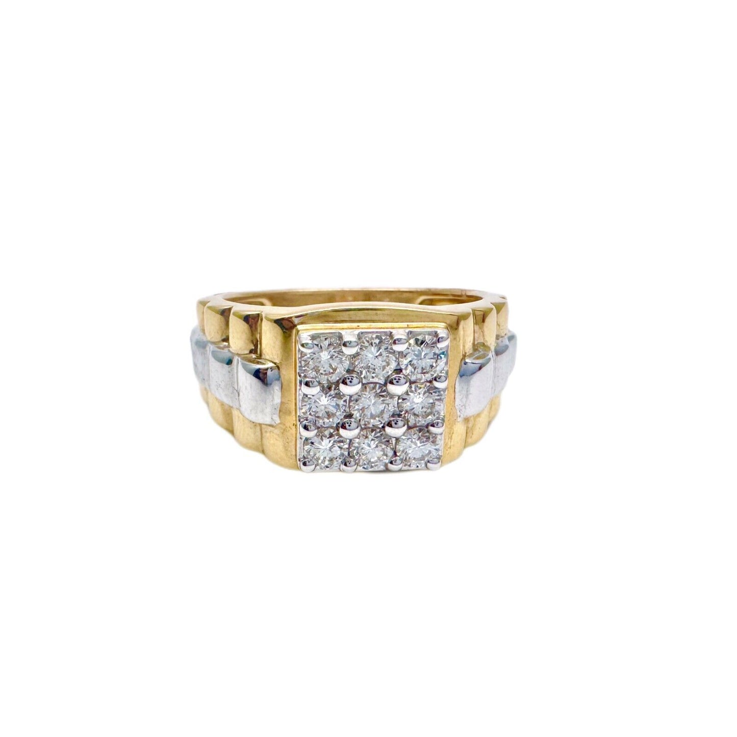 18K Yellow Gold 9 Stone Fancy Mens ring with Round Diamond 0.81cts G/SI