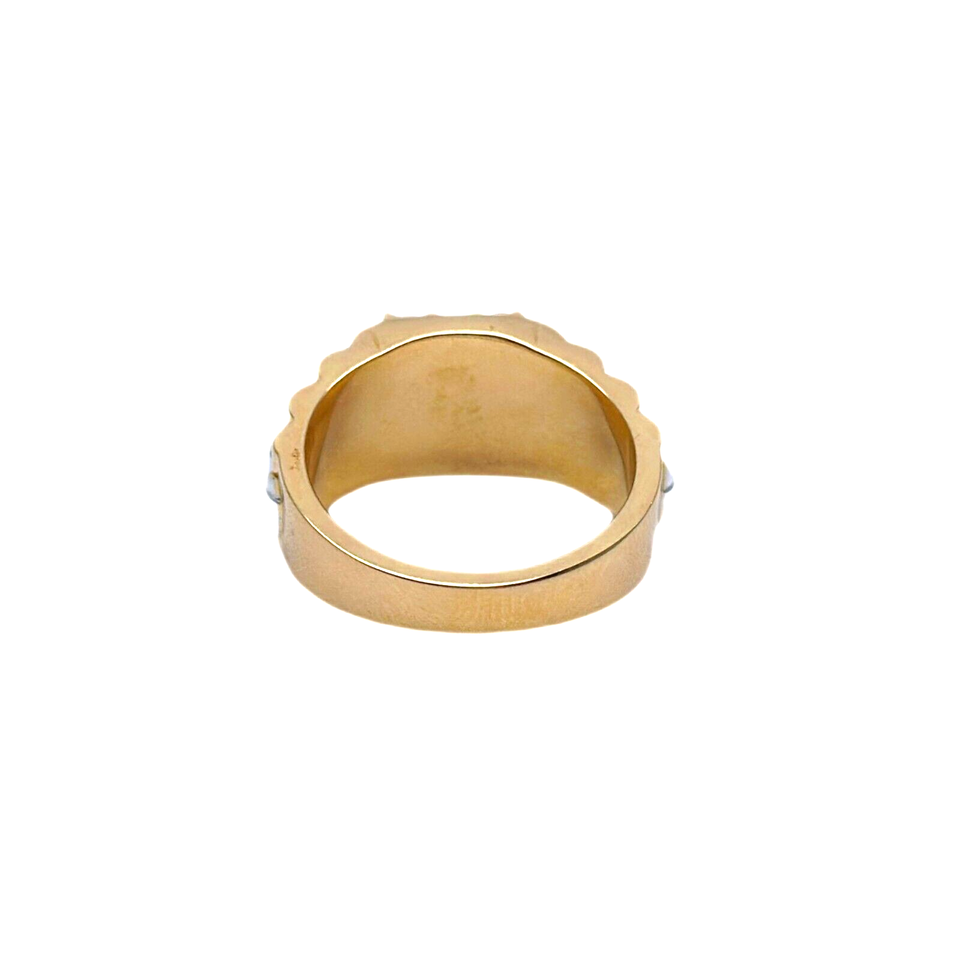 18K Yellow Gold 9 Gemstone Navratna Mens Ring with Diamond and Pearl 1.00ct