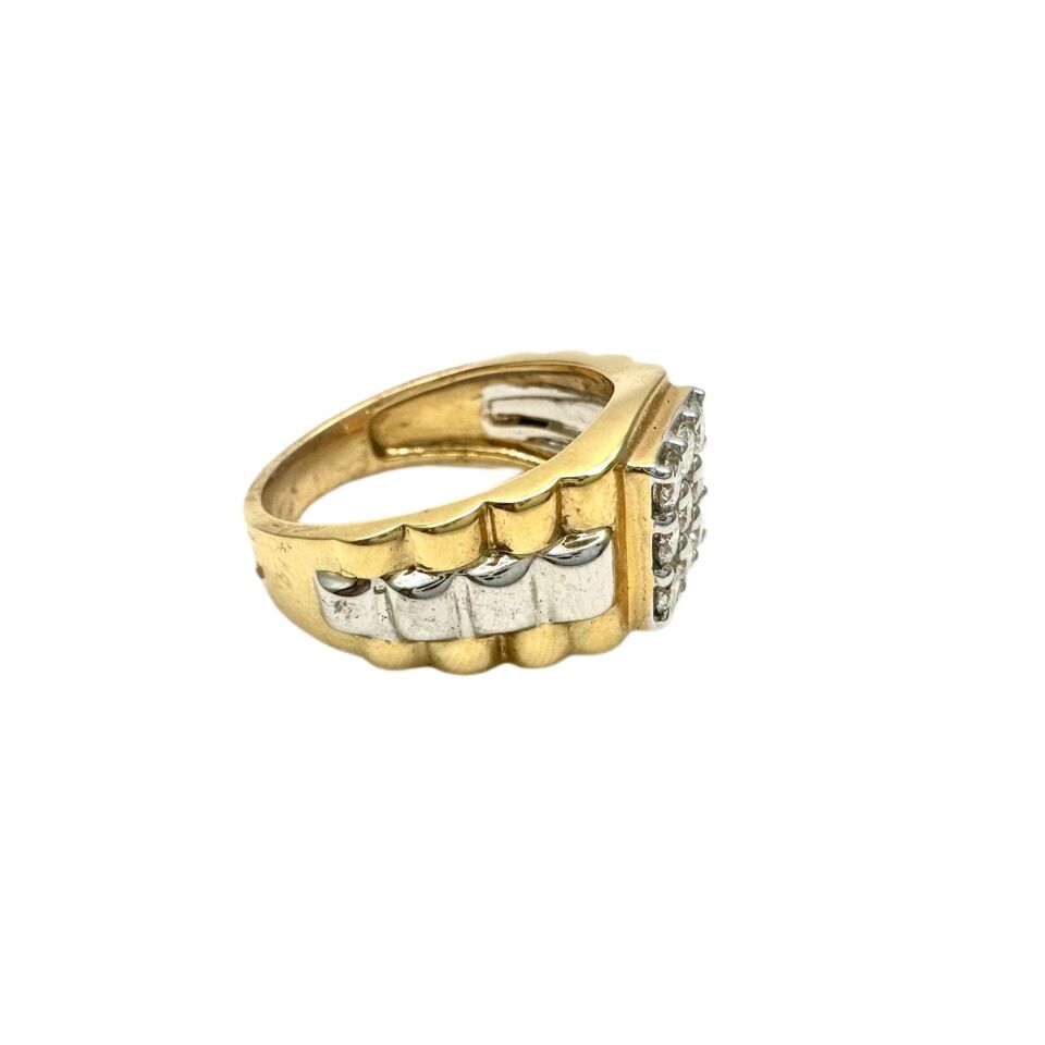 18K Yellow Gold 9 Stone Fancy Mens ring with Round Diamond 0.81cts G/SI