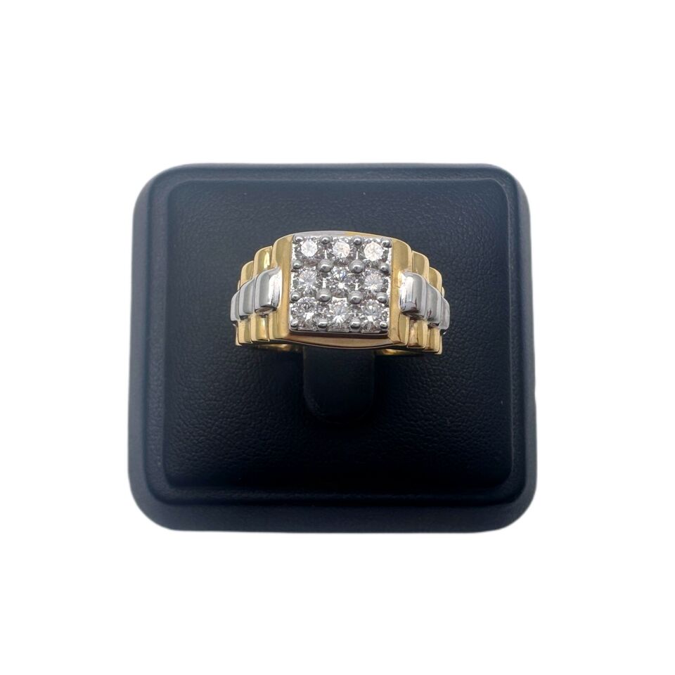 18K Yellow Gold 9 Stone Fancy Mens ring with Round Diamond 0.81cts G/SI