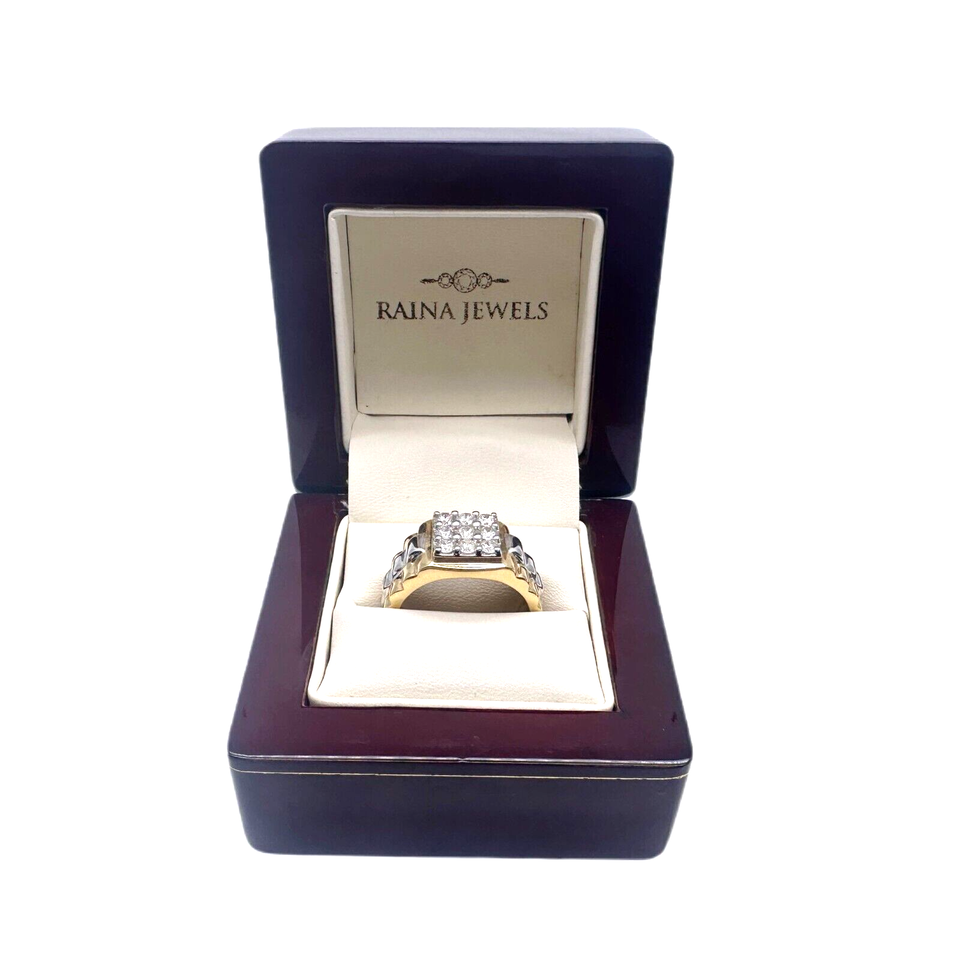 18K Yellow Gold 9 Stone Fancy Mens ring with Round Diamond 0.81cts G/SI