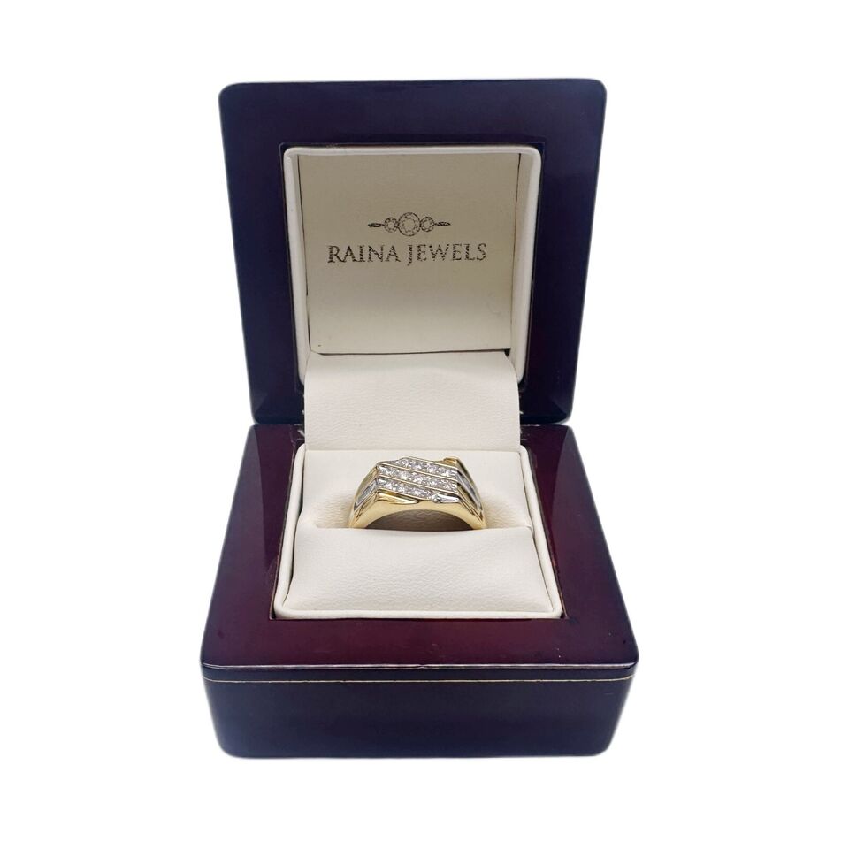 18K Yellow Gold 13 Stone Fancy Mens ring with Round Diamond 0.50cts G/SI