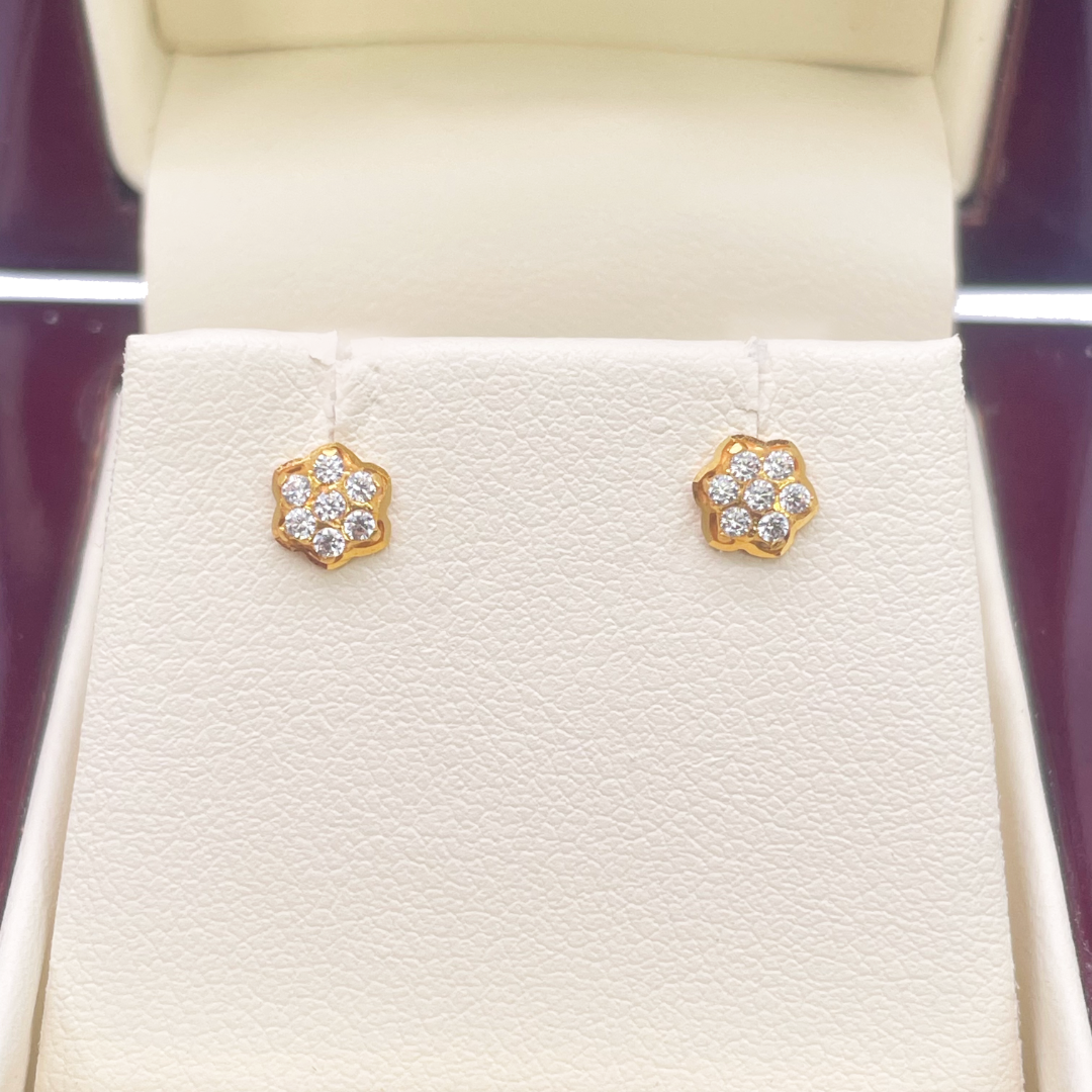 22ct Yellow Gold Cluster Cubic Zirconia Children's Earrings