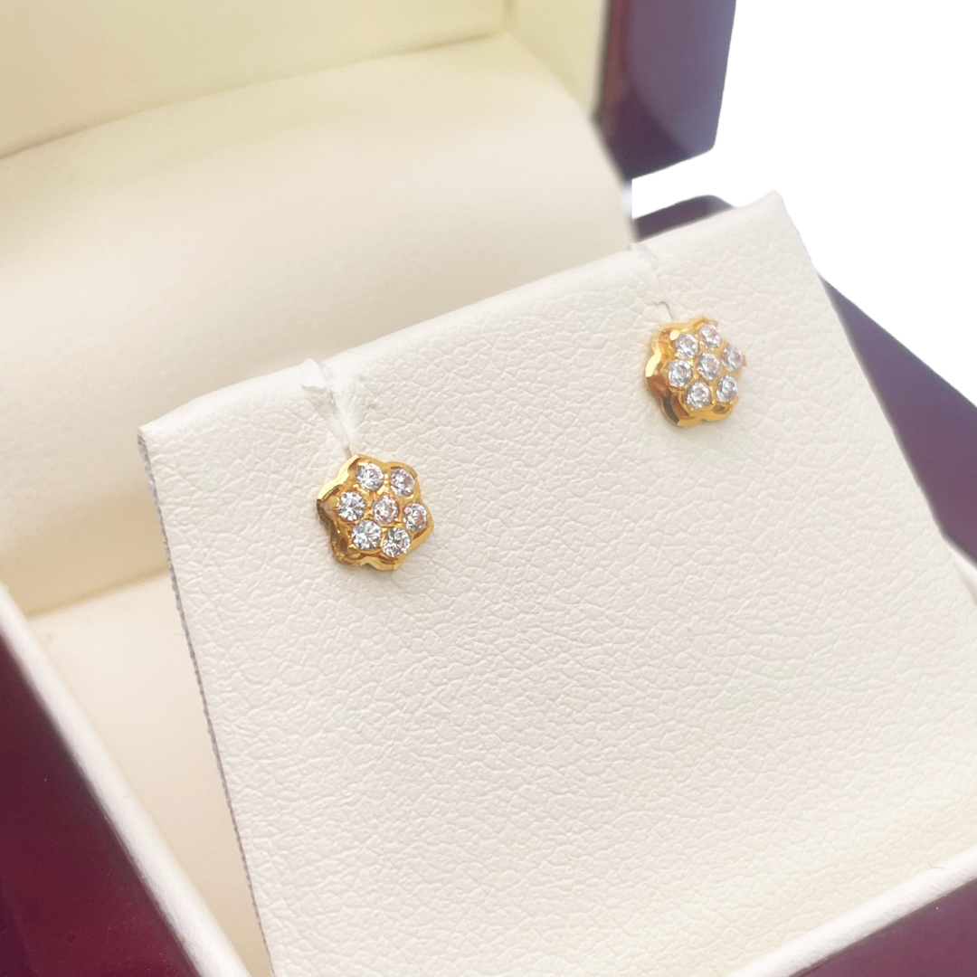 22ct Yellow Gold Cluster Cubic Zirconia Children's Earrings