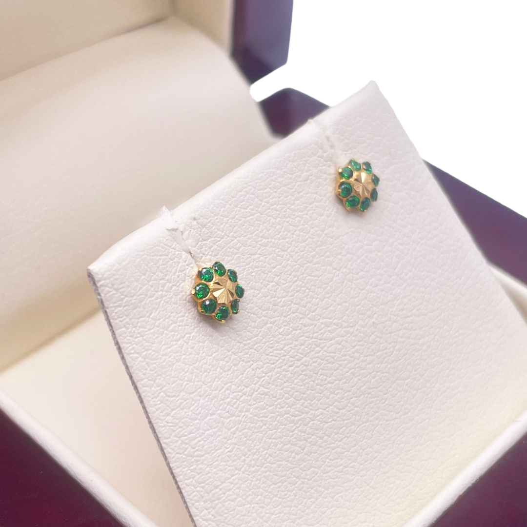 22ct Yellow Gold Diamond Cut Green Cubic Zircon Children's Earrings