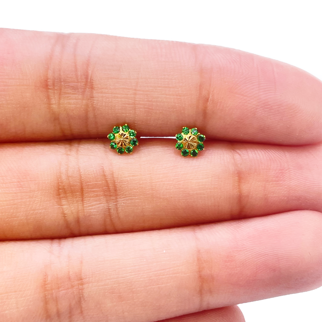 22ct Yellow Gold Diamond Cut Green Cubic Zircon Children's Earrings