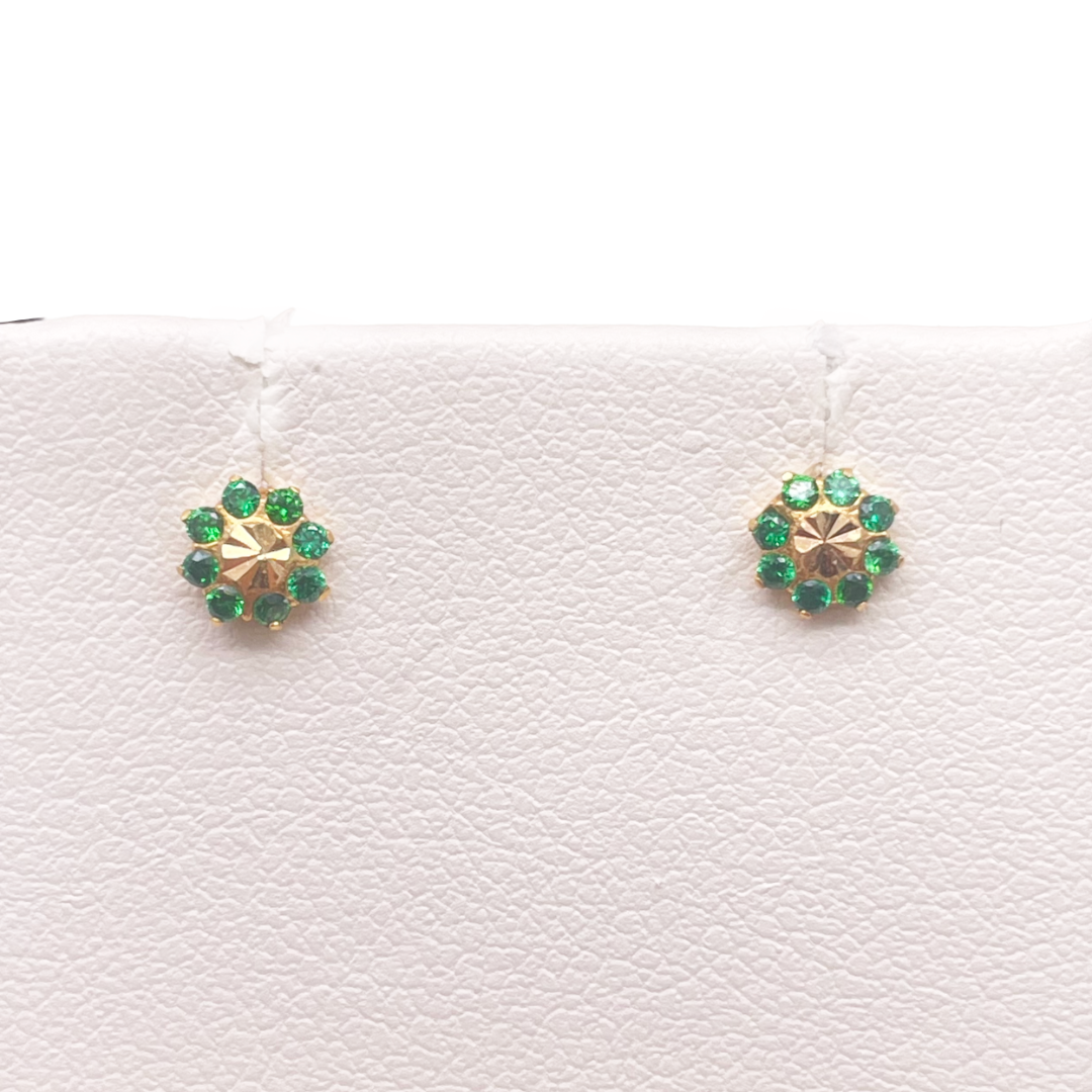 22ct Yellow Gold Diamond Cut Green Cubic Zircon Children's Earrings