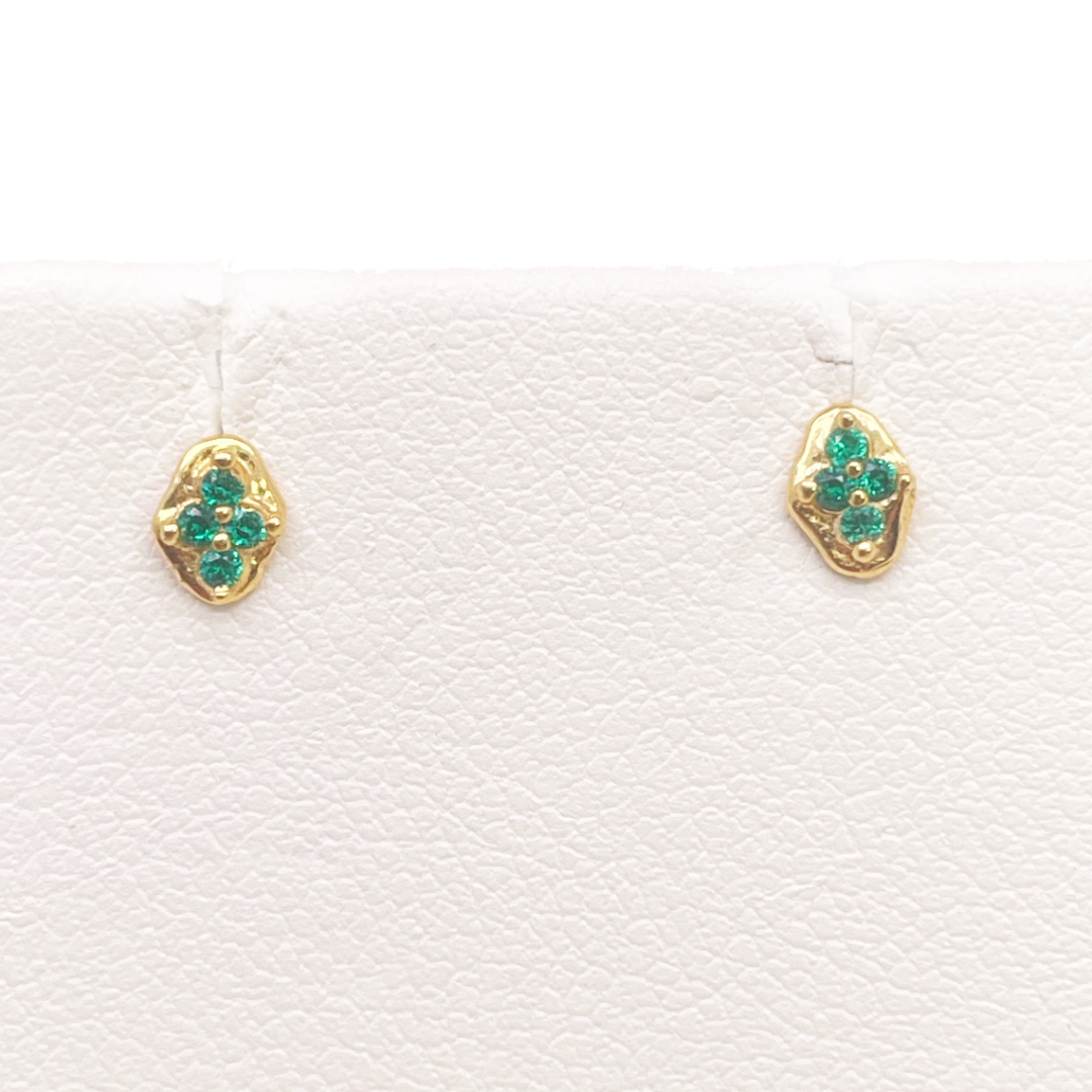 22k Yellow gold Green Cubic Zircon  Baby earrings claw set