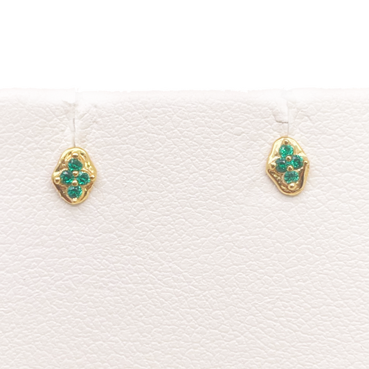 22k Yellow gold Green Cubic Zircon  Baby earrings claw set