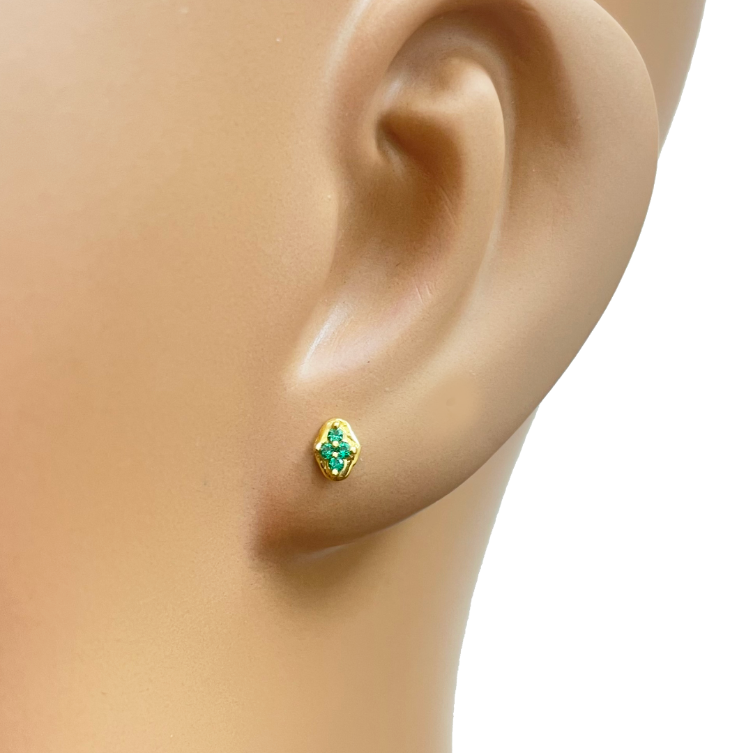 22k Yellow gold Green Cubic Zircon  Baby earrings claw set