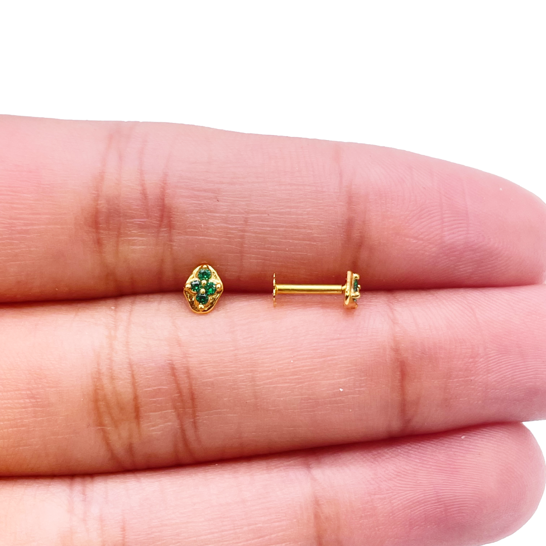 22k Yellow gold Green Cubic Zircon  Baby earrings claw set