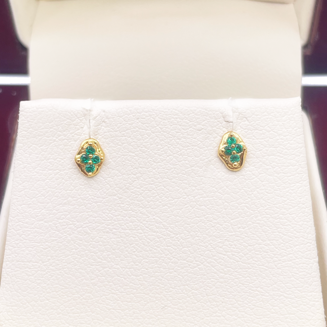 22k Yellow gold Green Cubic Zircon  Baby earrings claw set