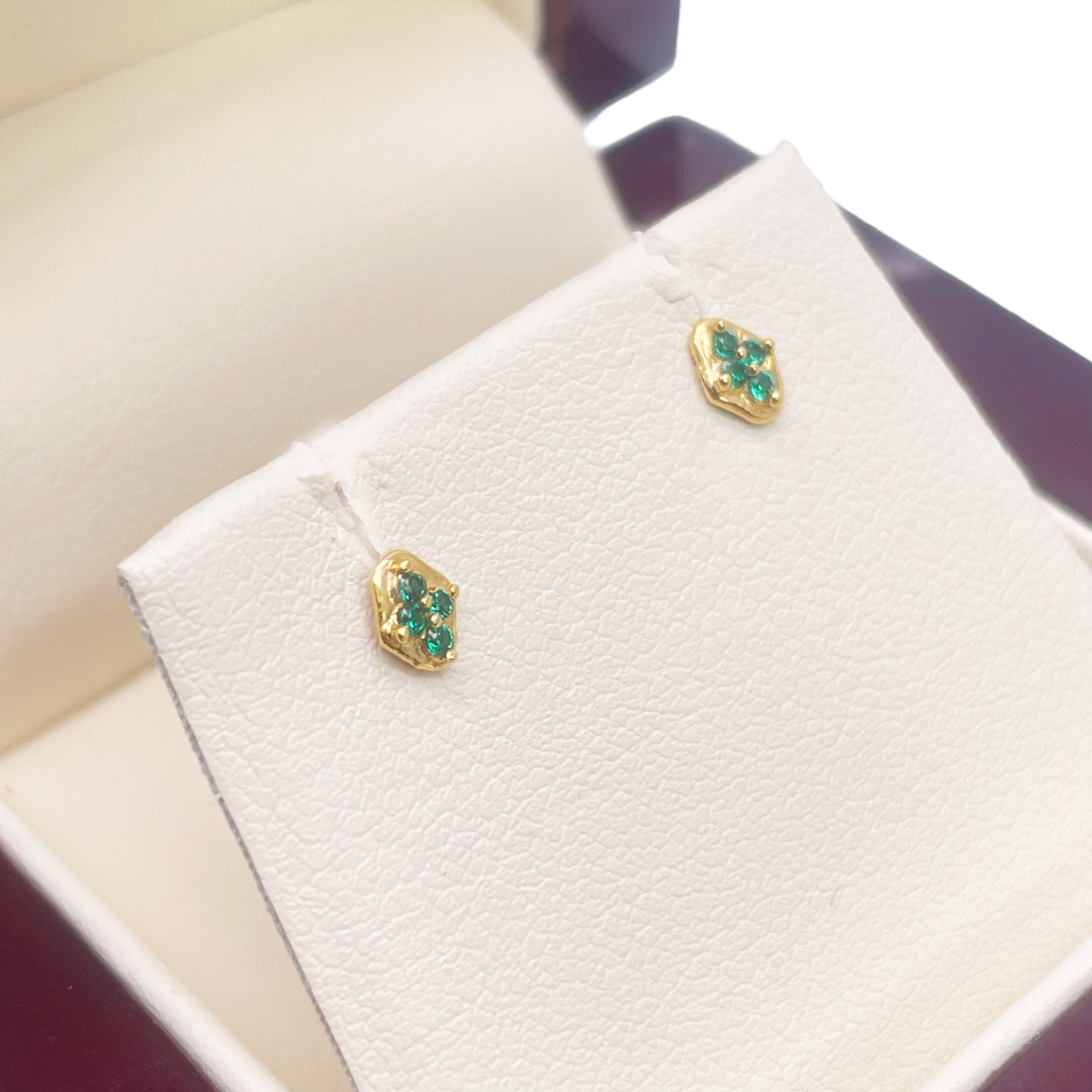 22k Yellow gold Green Cubic Zircon  Baby earrings claw set