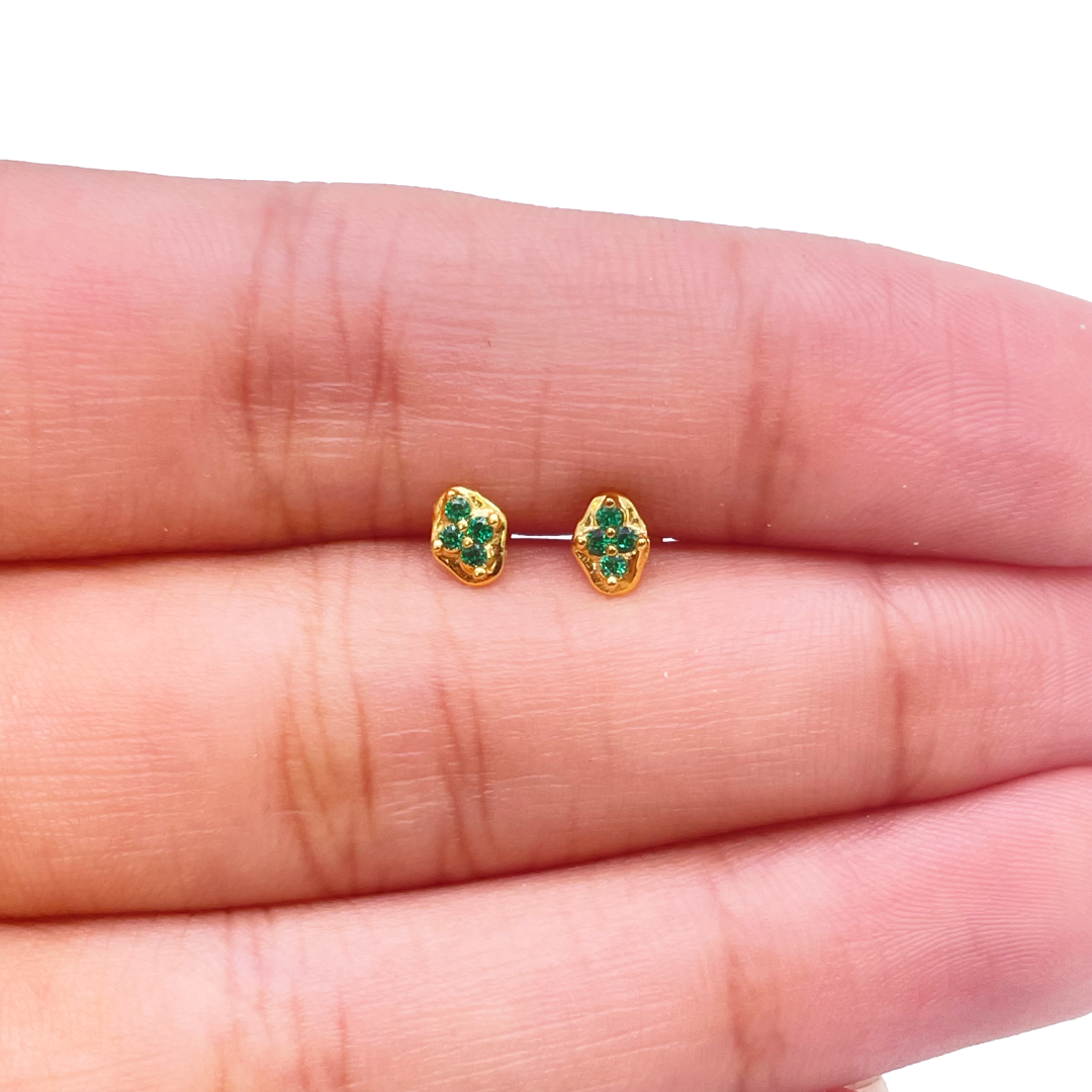 22k Yellow gold Green Cubic Zircon  Baby earrings claw set