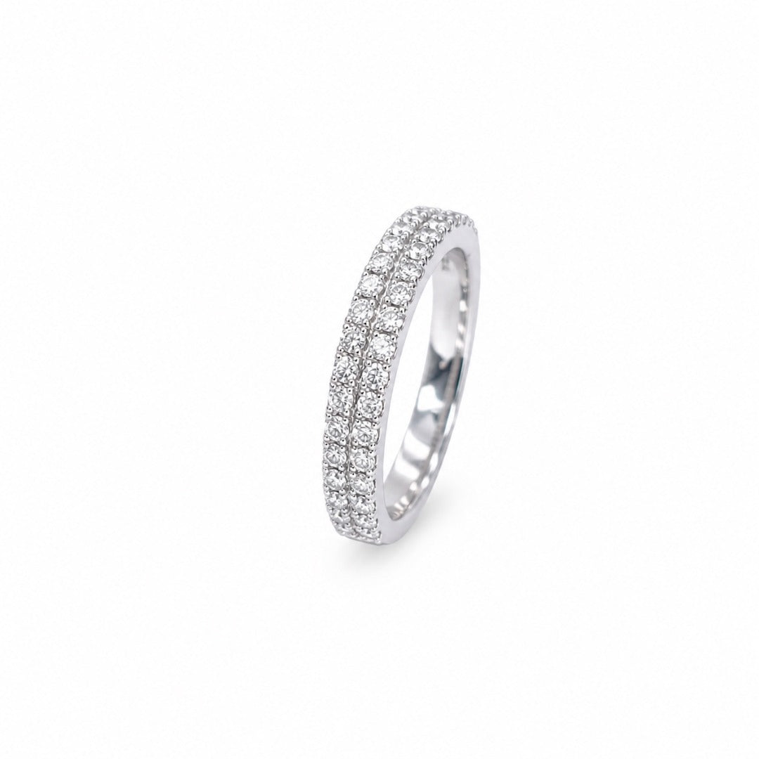 18ct White Gold 0.48ct Natural Diamond Double Row Pave Half Eternity Band