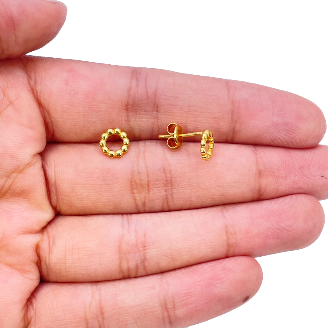 22ct Yellow Gold Round Beaded Stud Earrings 6.6mm Width