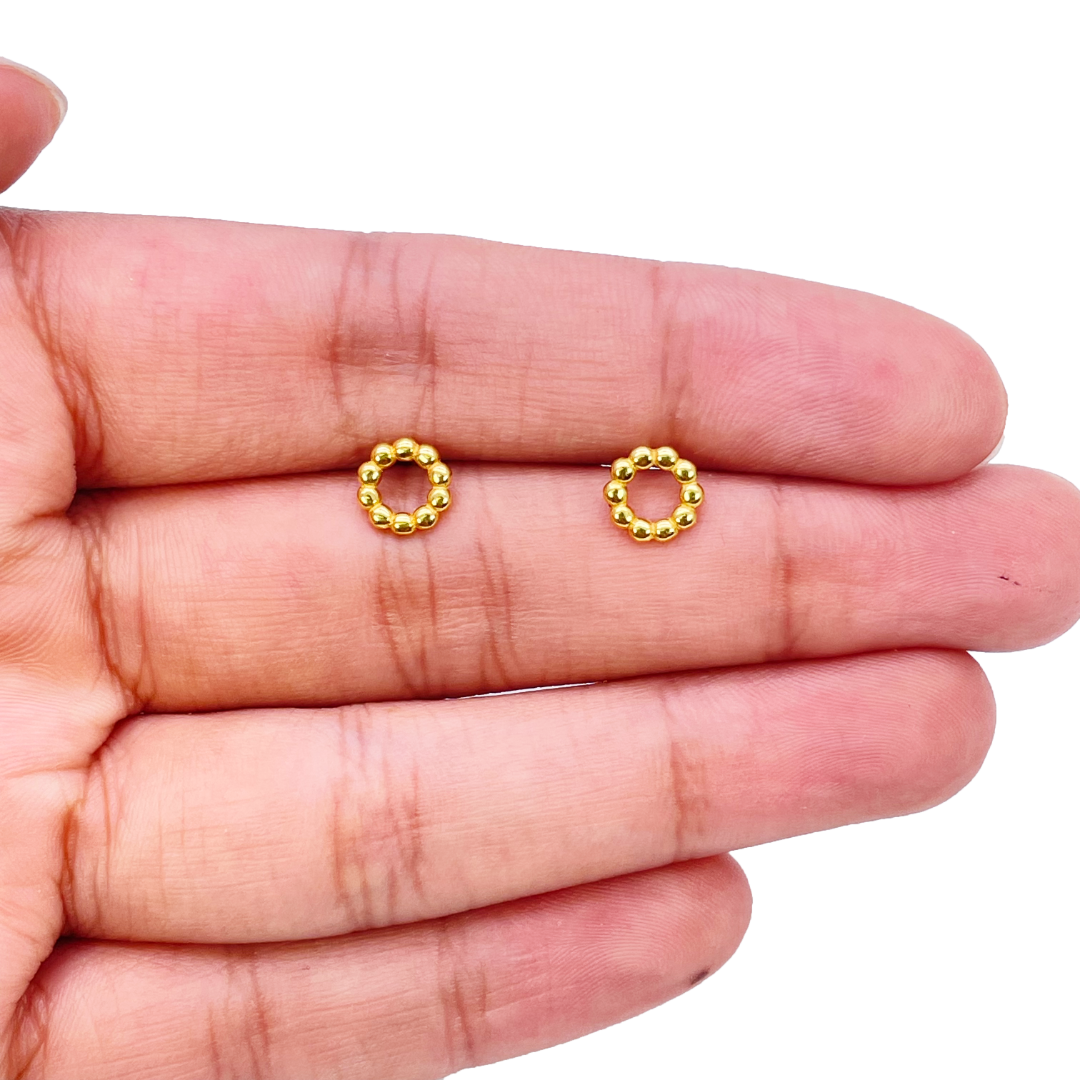 22ct Yellow Gold Round Beaded Stud Earrings 6.6mm Width