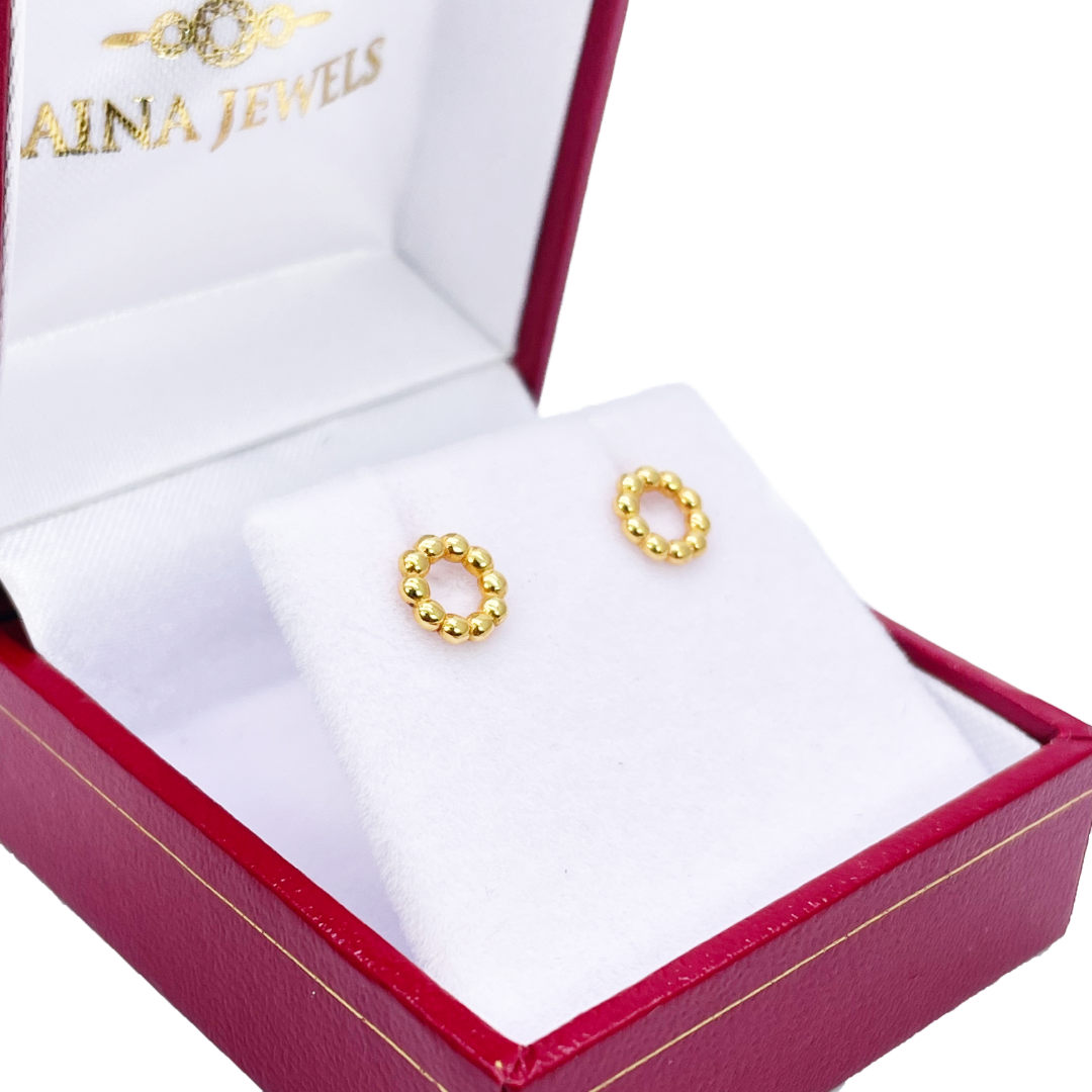 22ct Yellow Gold Round Beaded Stud Earrings 6.6mm Width