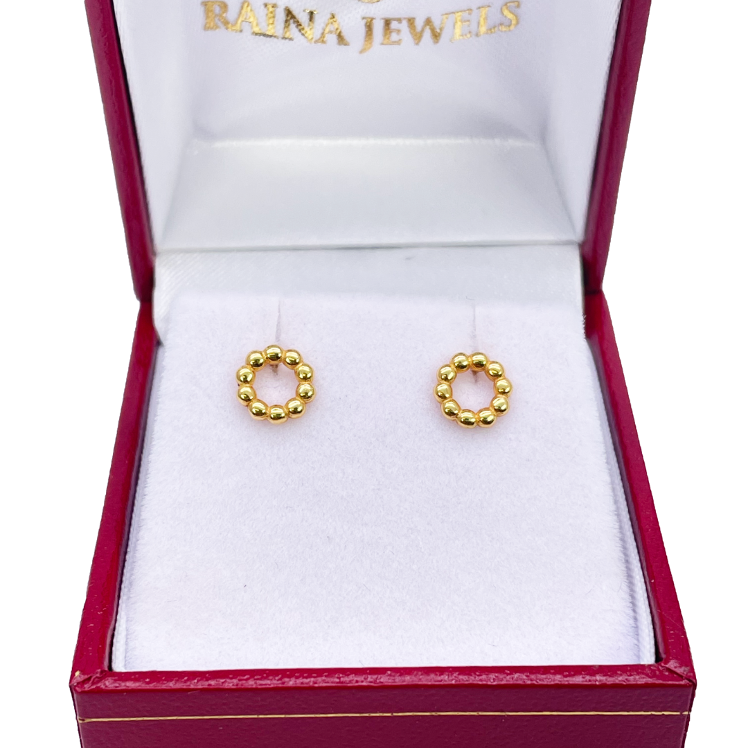 22ct Yellow Gold Round Beaded Stud Earrings 6.6mm Width