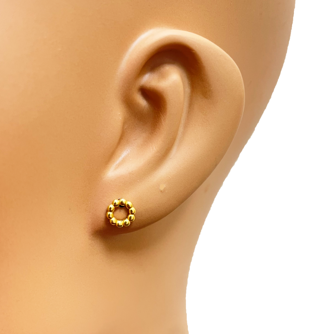 22ct Yellow Gold Round Beaded Stud Earrings 6.6mm Width