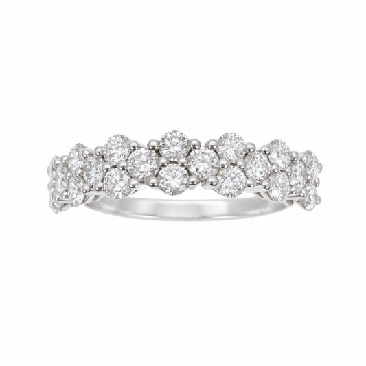 18ct White Gold Natural Diamond Cluster Half Eternity Band Claw Set 0.99ct