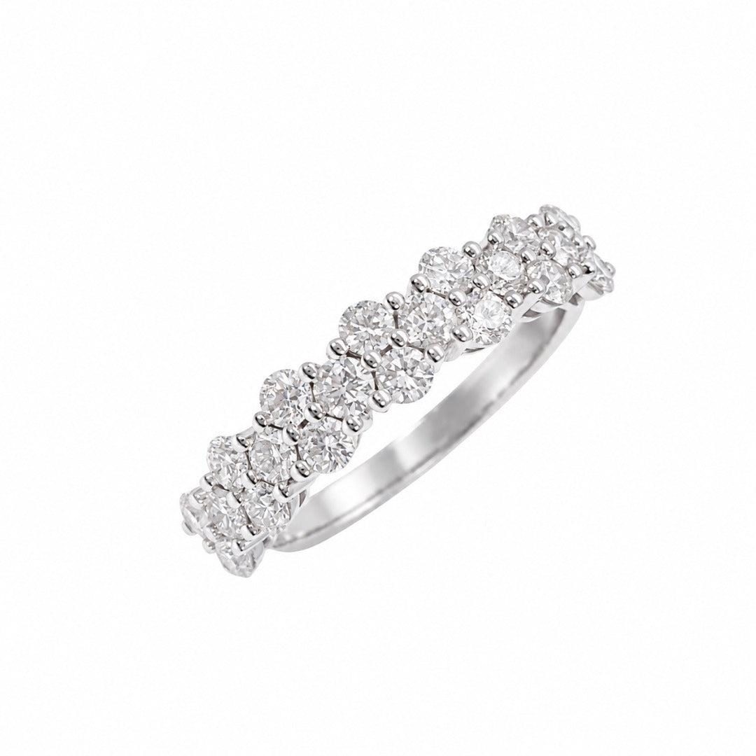 18ct White Gold Natural Diamond Cluster Half Eternity Band Claw Set 0.99ct