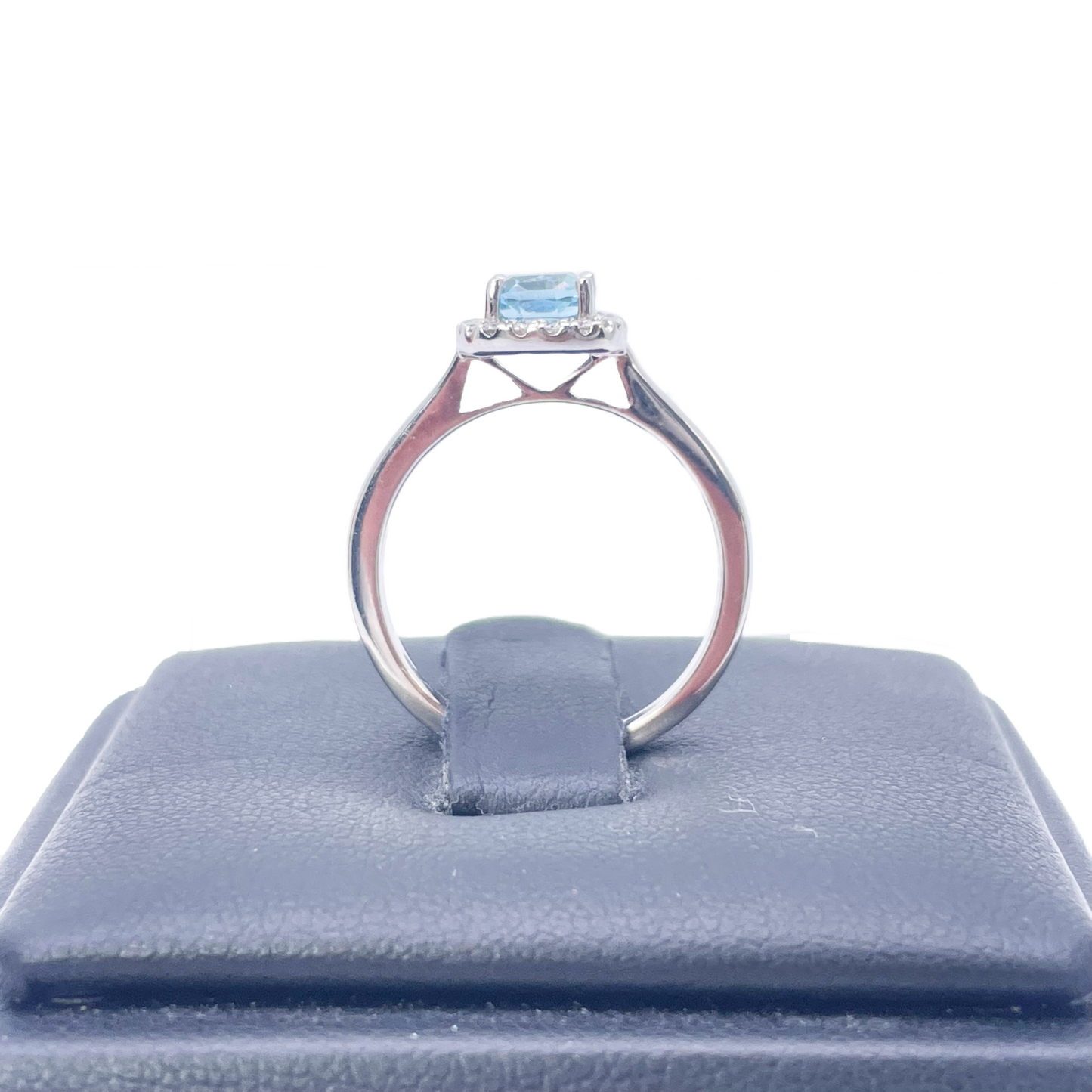 18ct White Gold Aquamarine & Diamond Halo Cluster Cushion Ring 0.70ct