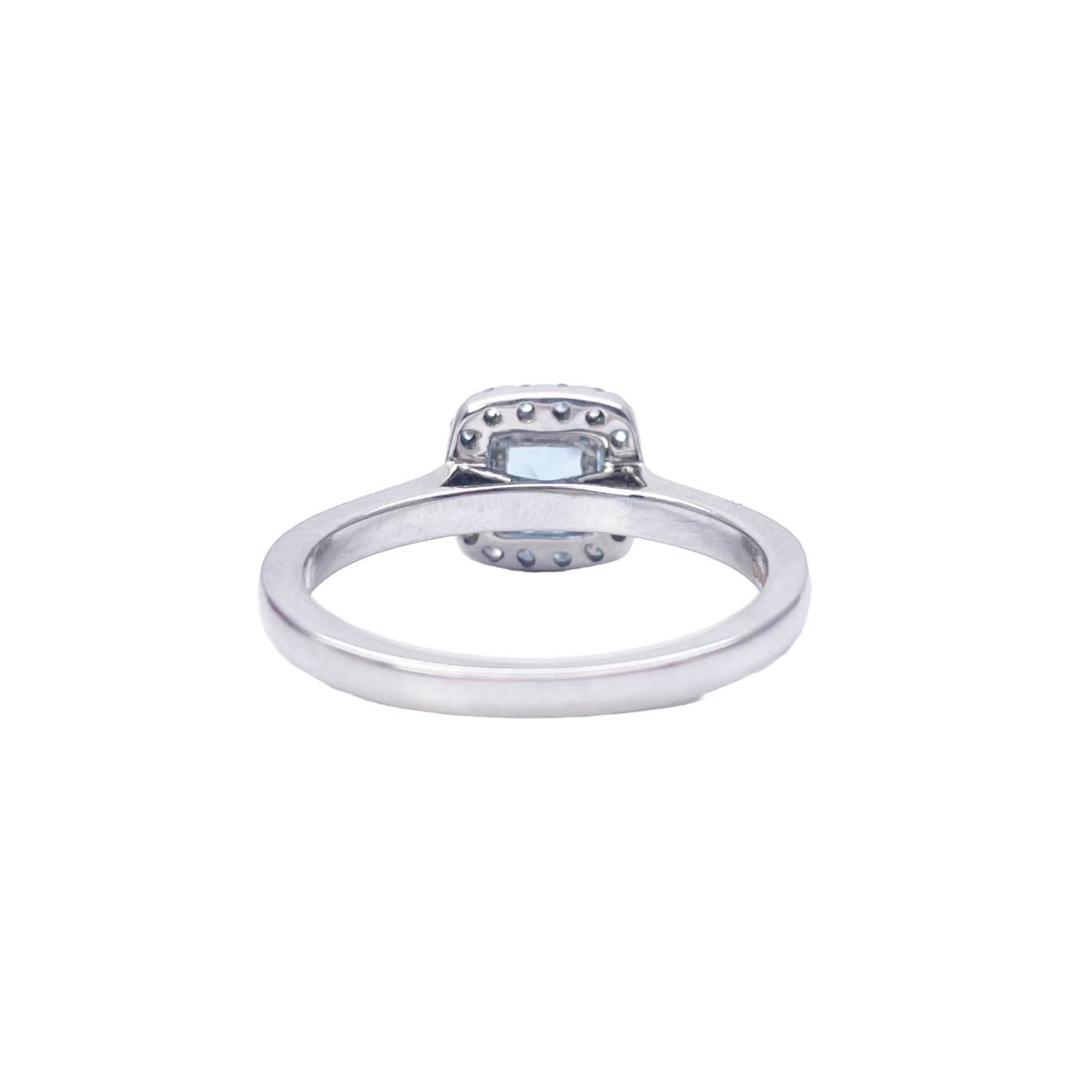 18ct White Gold Aquamarine & Diamond Halo Cluster Cushion Ring 0.70ct