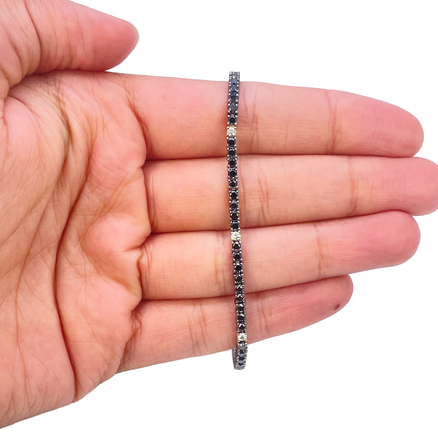 14ct Gold Black Diamond 4-Claw Tennis Bracelet 2.78ct 7 Inches & 2.5 mm Width  Diamond Bracelets