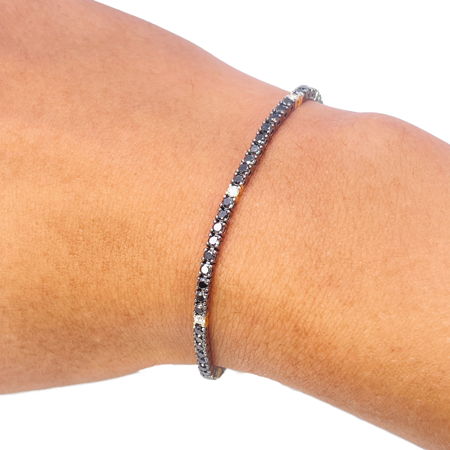 14ct Gold Black Diamond 4-Claw Tennis Bracelet 2.78ct 7 Inches & 2.5 mm Width  Diamond Bracelets